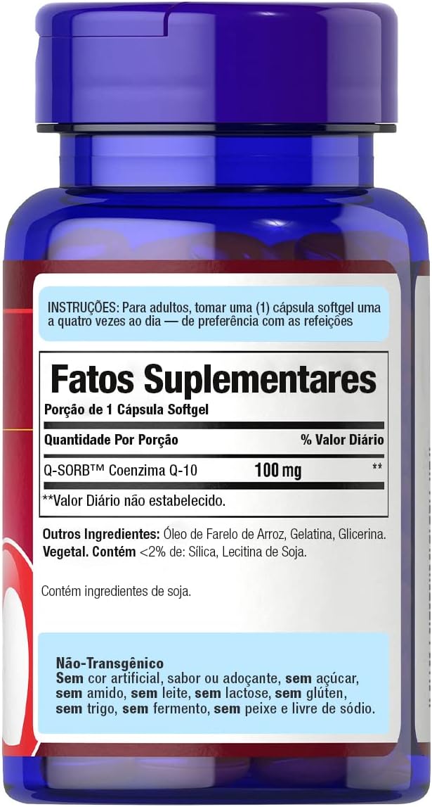 Puritan's Pride Q-Sorb CoQ10 100mg Coenzima, 60 Softgels de Liberação Rápida