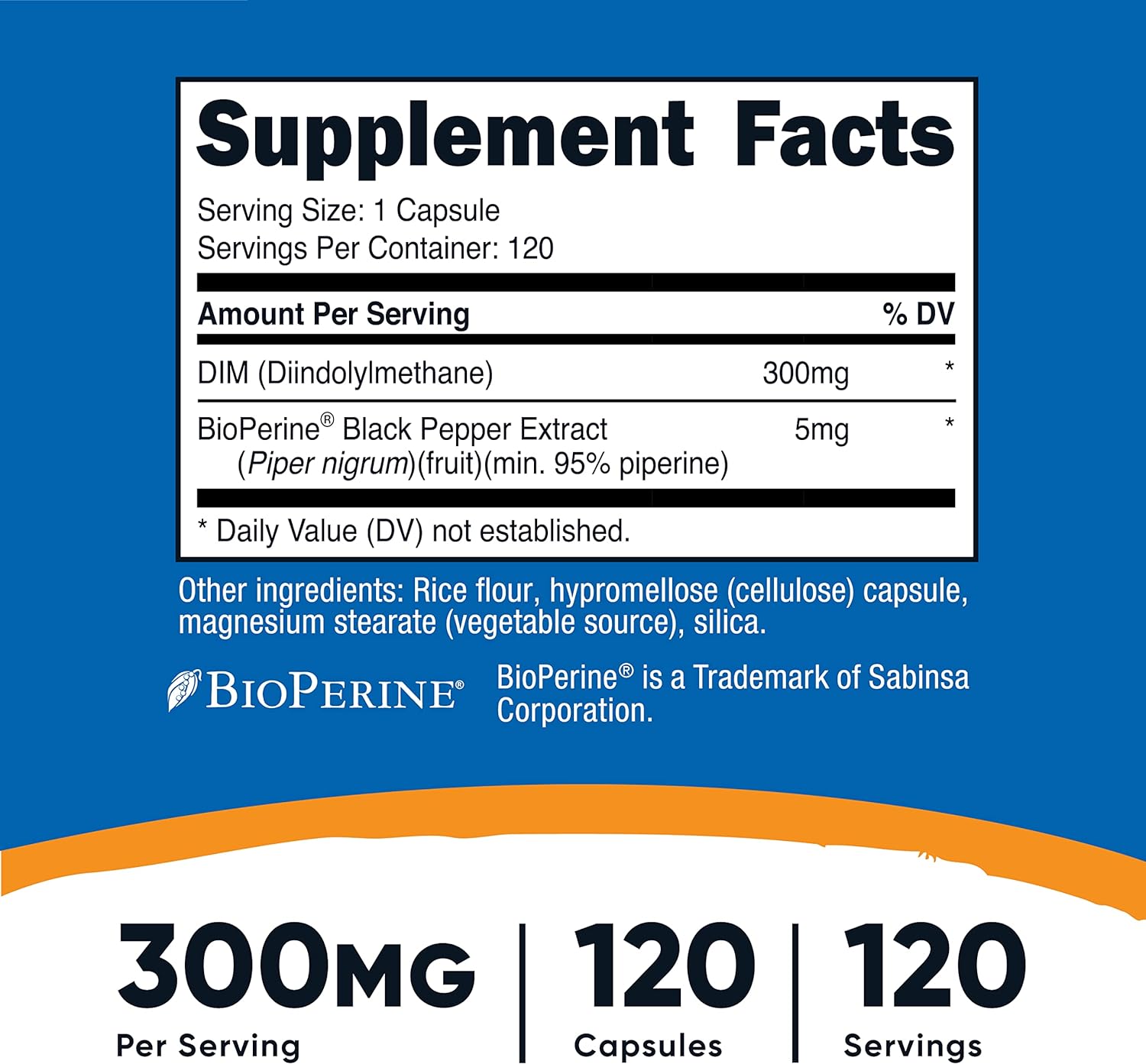Nutricost DIM com BioPerine 300mg, 120 Caps Vegetarianas