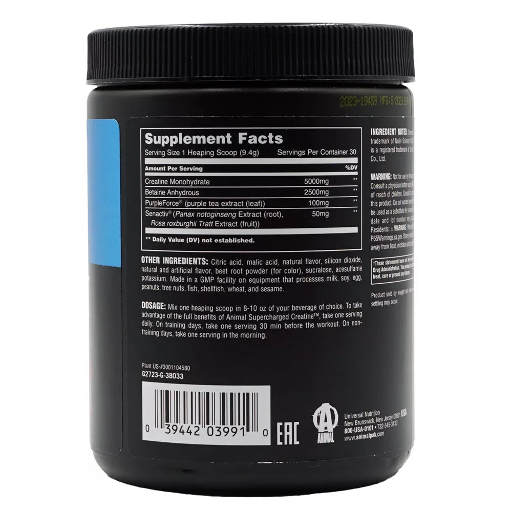 Animal, Creatina em Pó Supercharged, Fruit Punch 282 gramas, 30 Doses