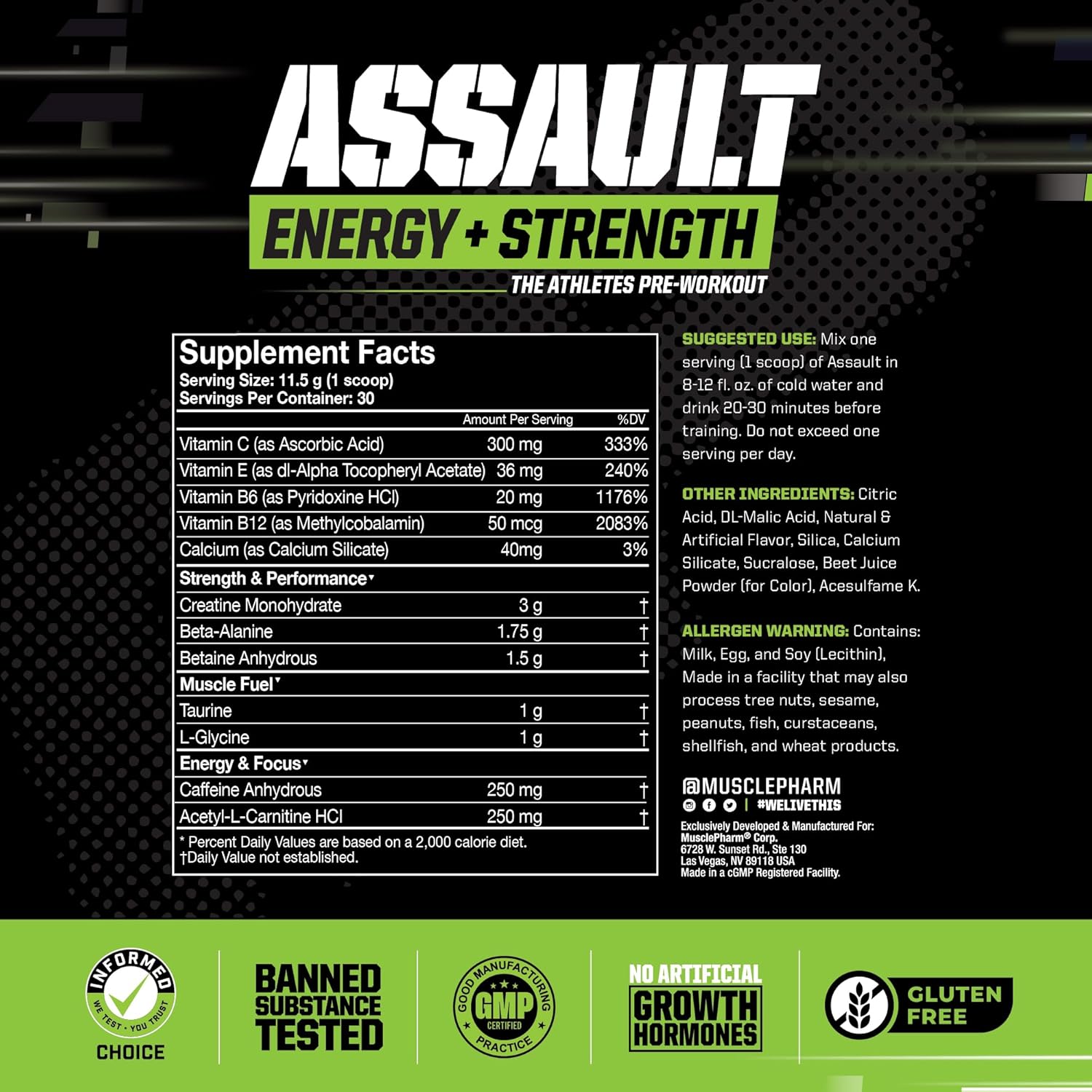 Pré-Treino MusclePharm Assault Pre-Treino 344 gr. (30 Doses)