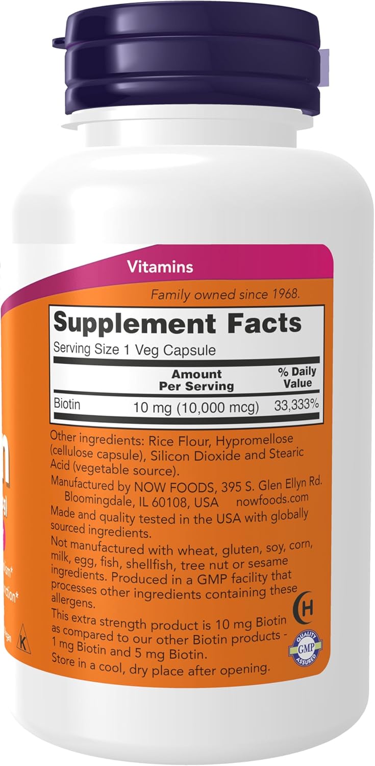 NOW Biotina Força Extra 10.000mcg - 120 Cápsulas Vegetais