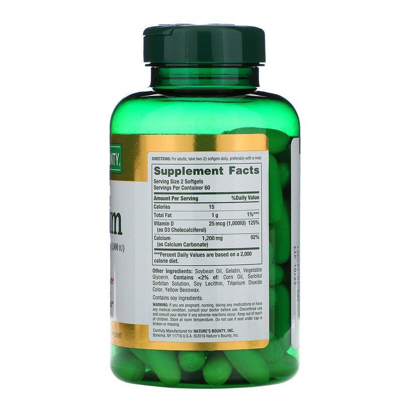 Nature's Bounty Cálcio 1200 mg com Vitamina D3 120 Softgels
