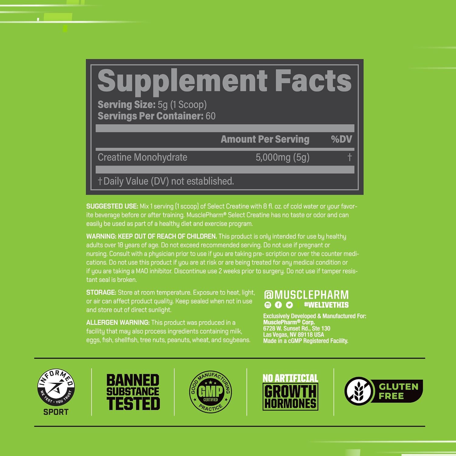 Muscle Pharm - Creatina Monohidratada em Pó - 60 Doses (300 gr)