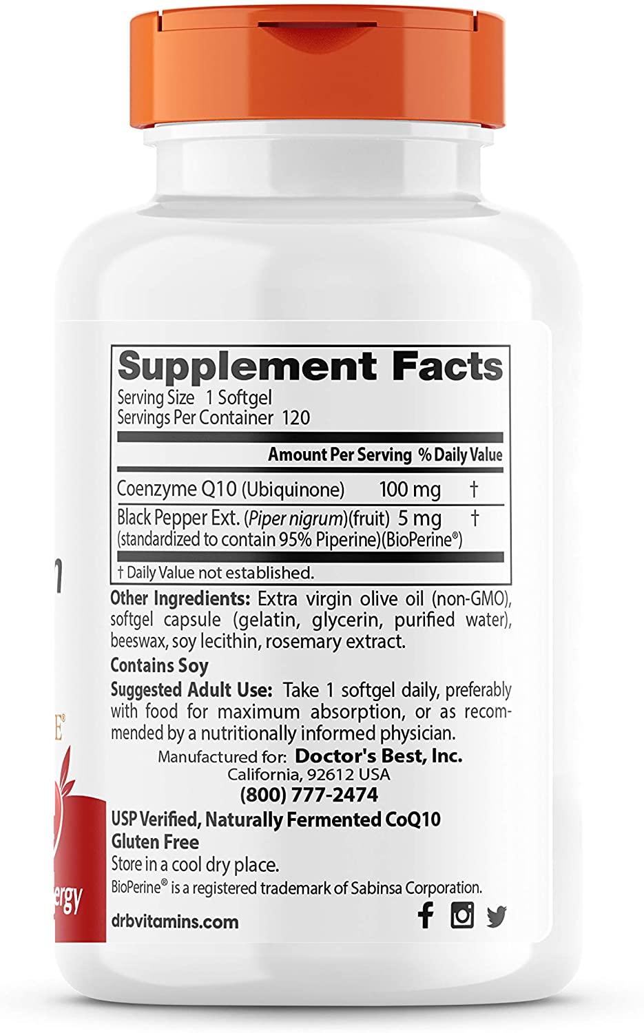 Doctor's Best CoQ10 de Alta Absorção com BioPerine 200 mg 60 Vegan Softgels