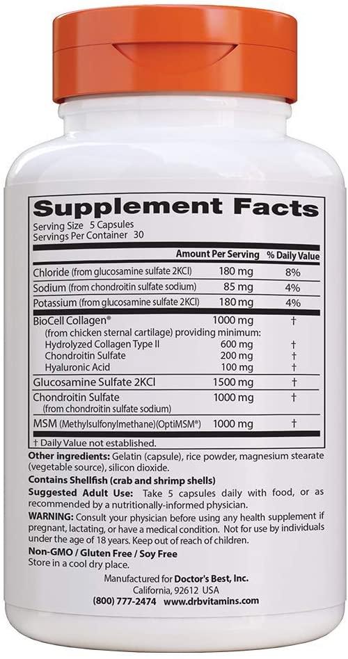 Doctor's Best Glucosamina Condroitina MSM + Ácido Hialurônico 150 Caps