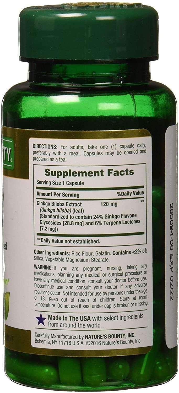 Nature's Bounty Ginkgo Biloba 120 mg, 100 capsulas