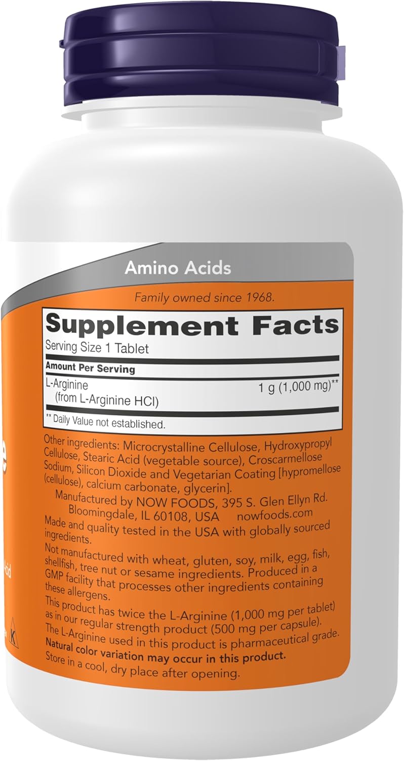 NOW Foods L-Arginina 1.000 mg  Precursor de Óxido Nítrico 120 Tabletes