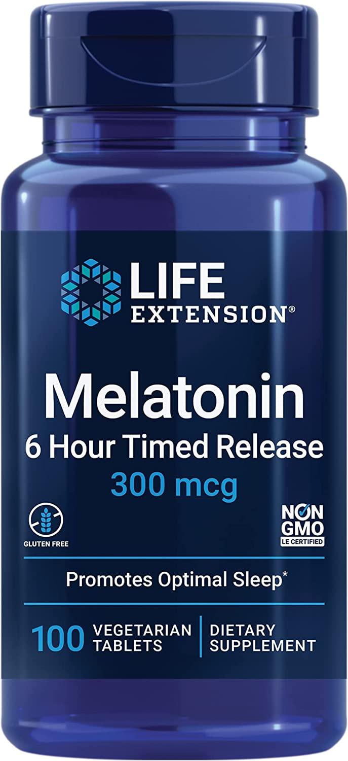 Life Extension Melatonina 300 mcg 100 Caps com 6 horas Time Release
