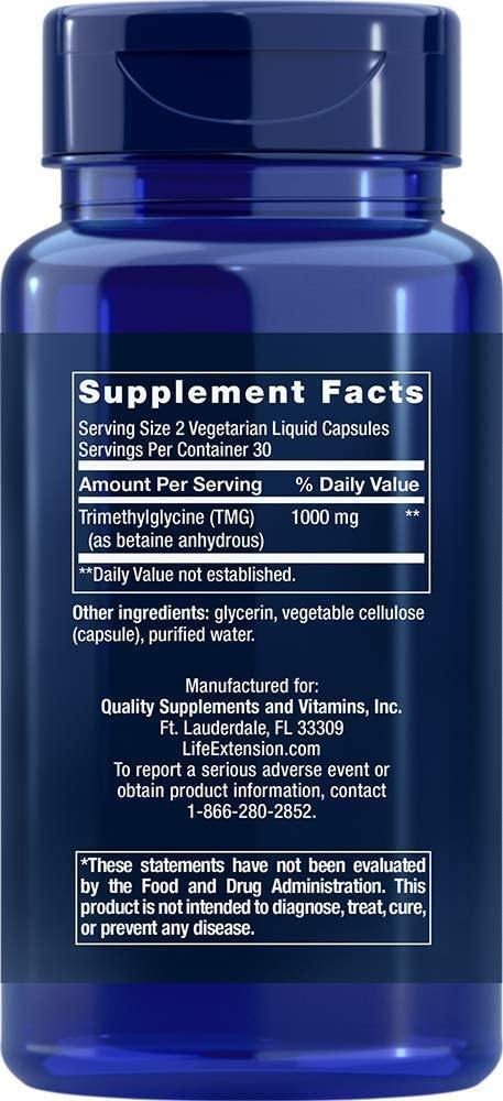 Life Extension TMG 500 mg, 60 Capsulas vegetarianas