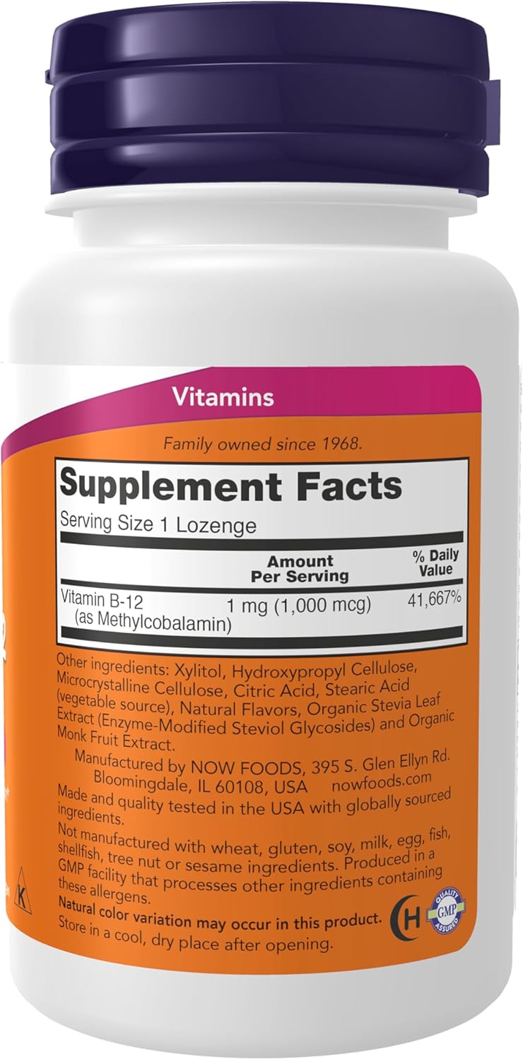 NOW Foods Vitamina B-12 Metilcobalamina 1.000 mcg, 100 Pastilhas