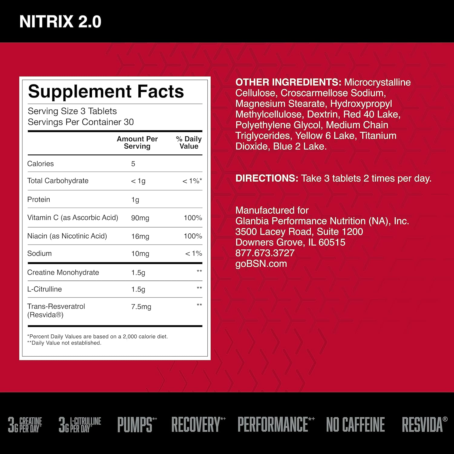 BSN NITRIX 2.0 - Precursor de Óxido Nítrico 90 Comprimidos