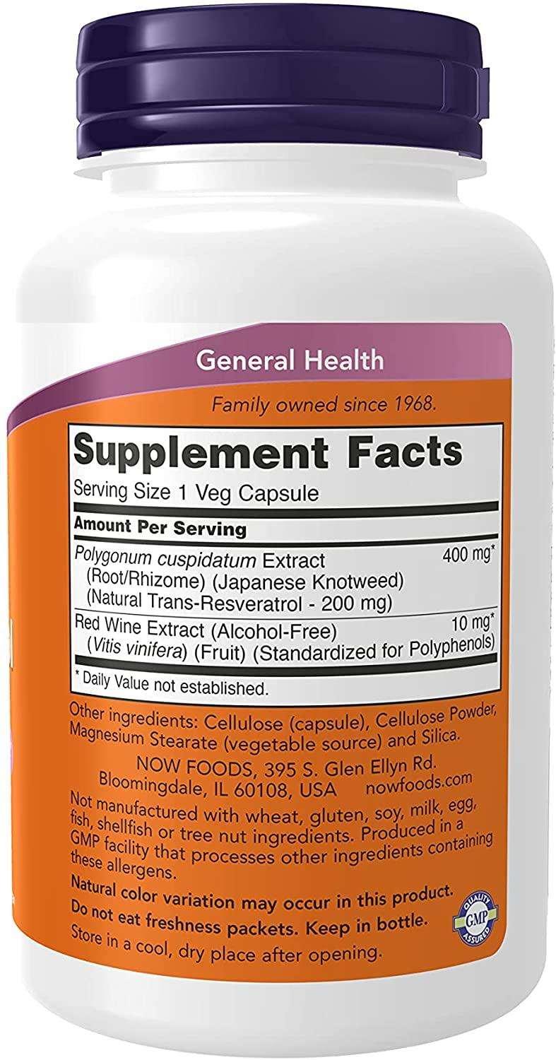 NOW Foods Natural Resveratrol 200mg 120 Veg Capsulas