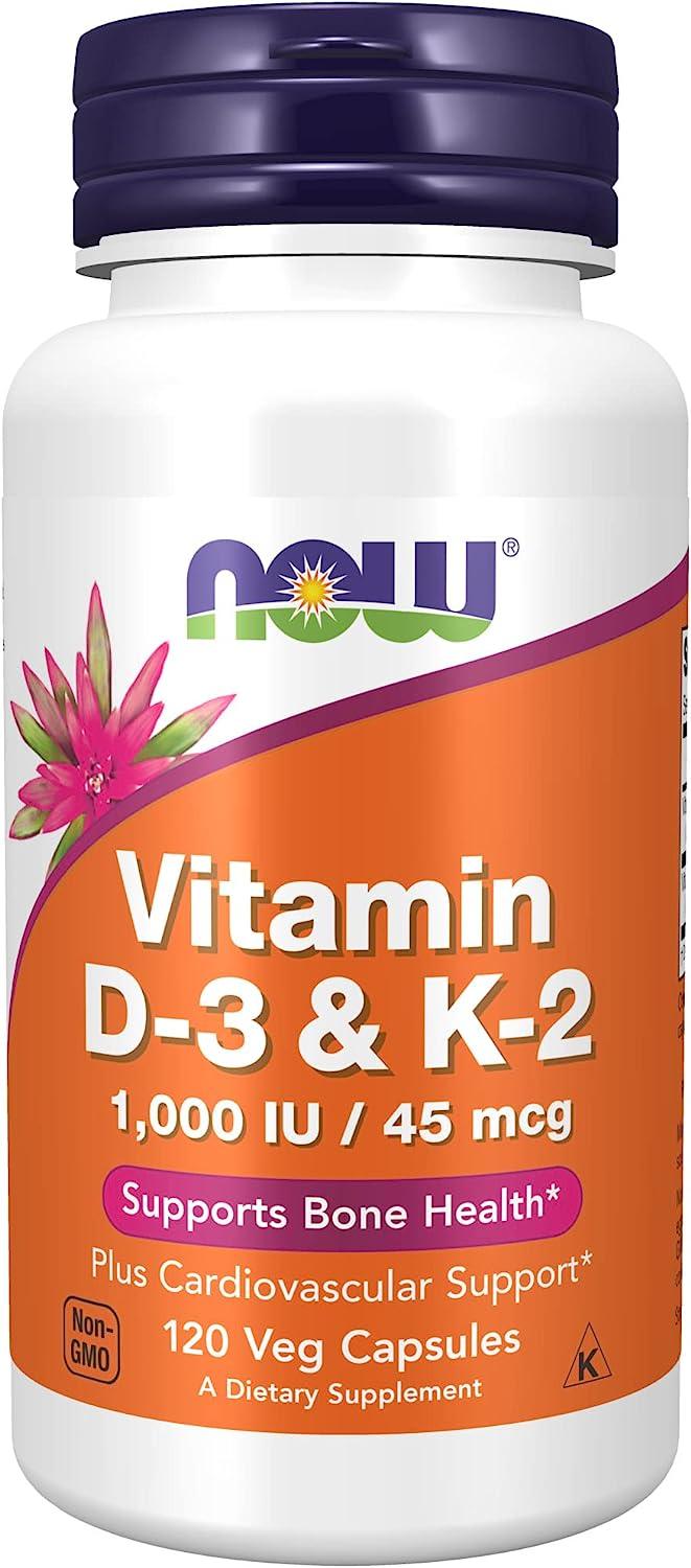 NOW Foods, Vitamina D-3 e K-2, 1.000 UI/45 mcg 120 Capsulas