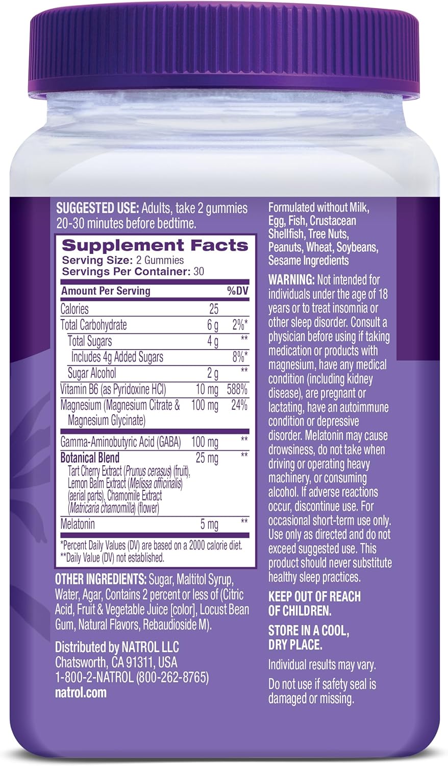 Natrol - Melatonina 5mg + Magnésio Glicinato 60 Gomas Sabor Cereja