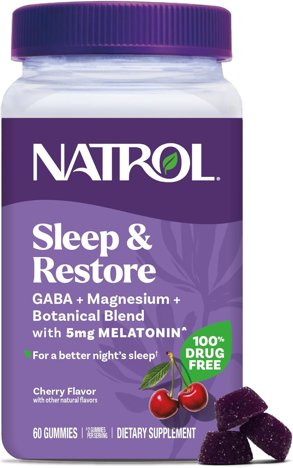 Natrol - Melatonina 5mg + Magnésio Glicinato 60 Gomas Sabor Cereja