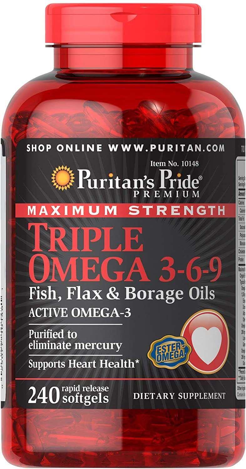 Puritan's Pride Triplo Omega 3-6-9 Óleo de peixe 240 Capsulas