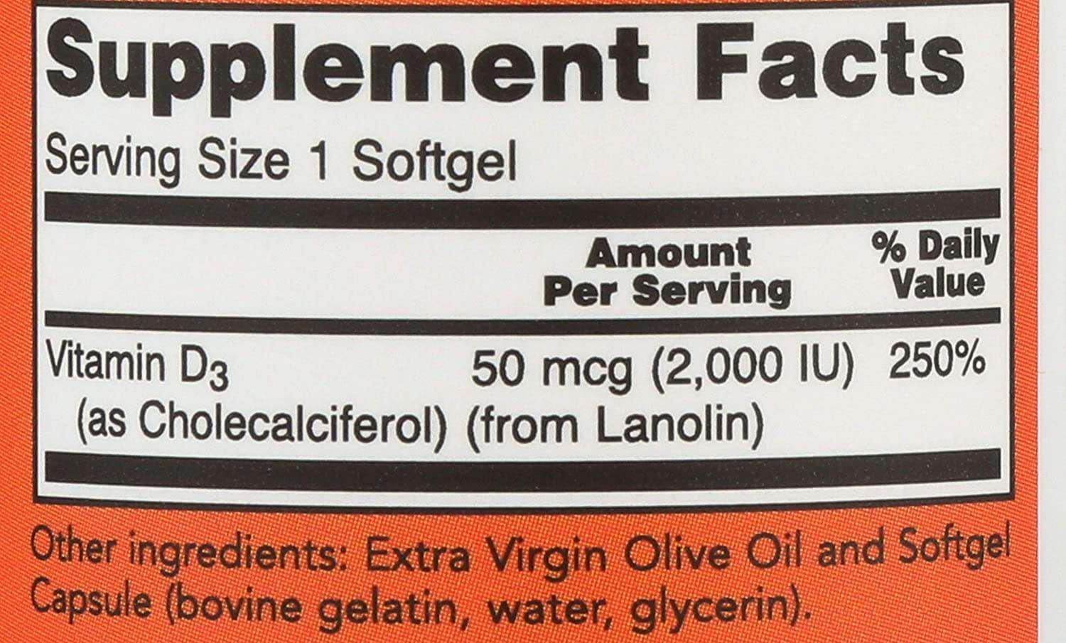 NOW Vitamina D-3 2,000 IU 240 Softgels